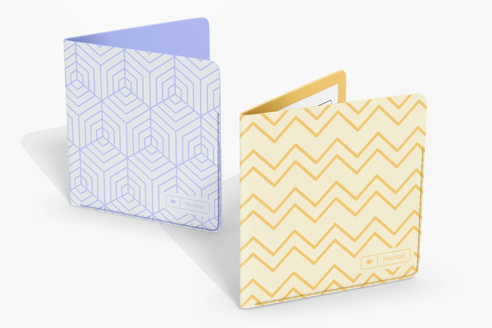 Folding Square Business Card Holders Mockup, Opened