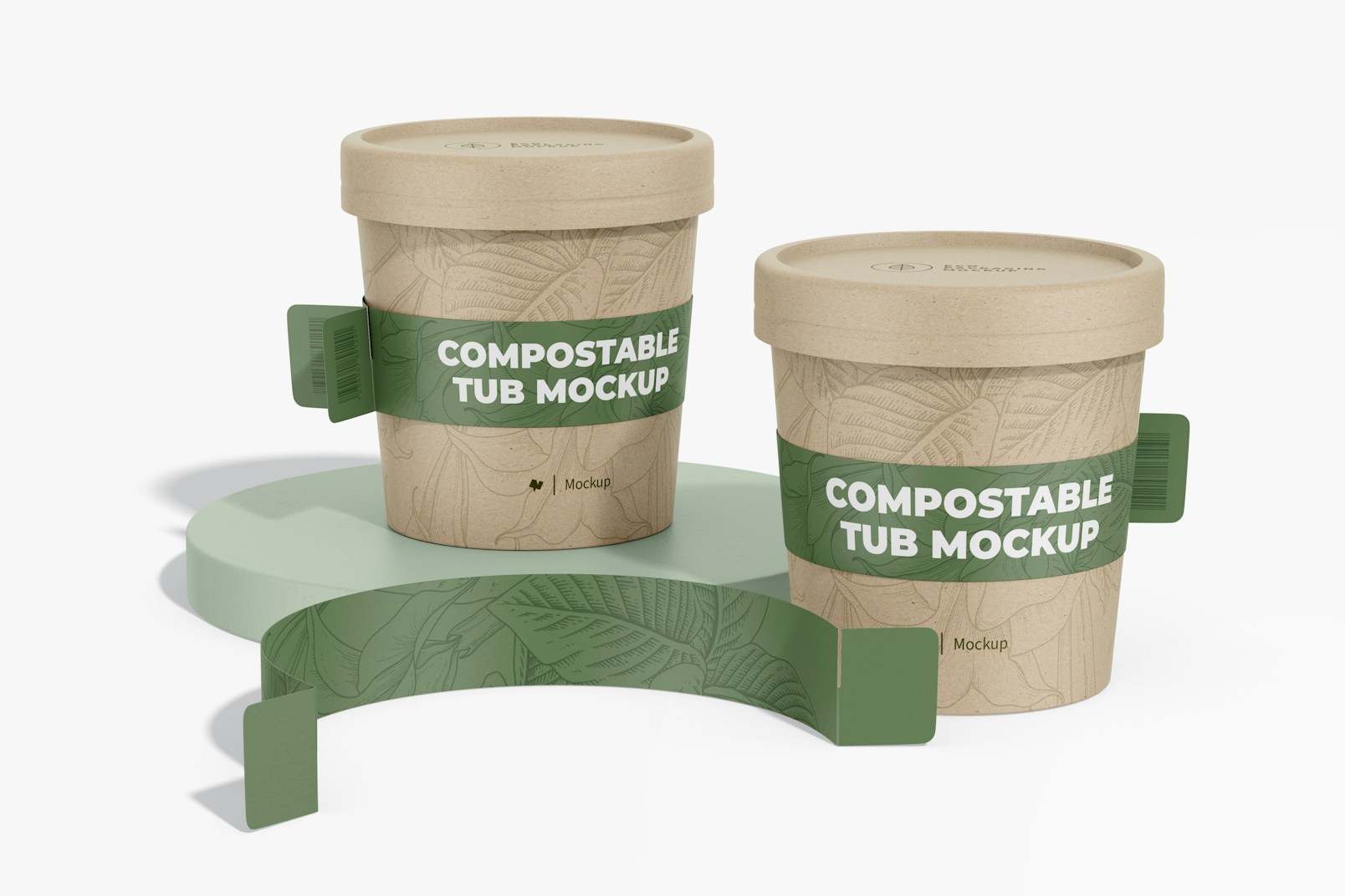 Compostable Tubs with Label Mockup, on Podium
