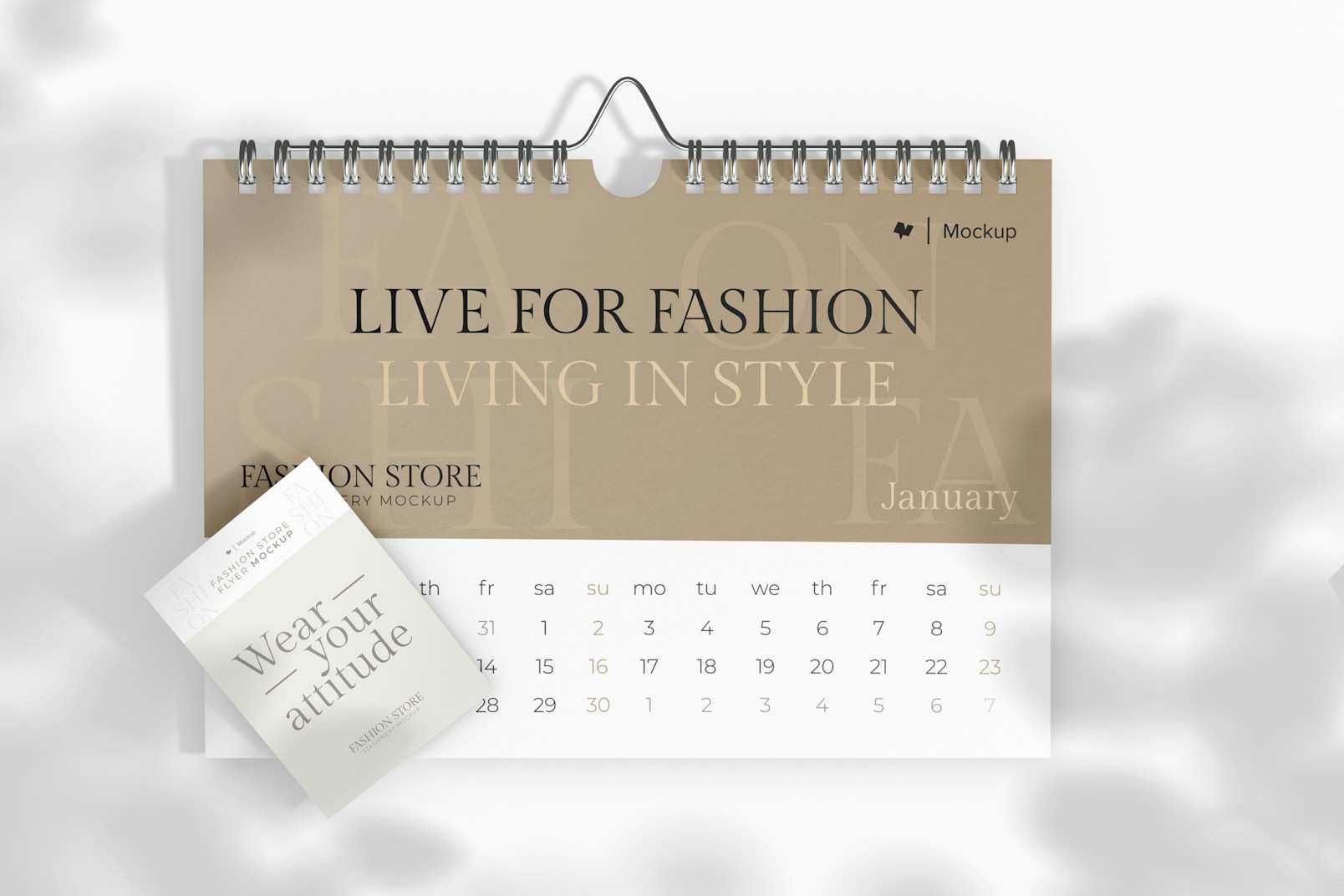 Fashion Store Rectangular Calendar Mockup, Top View