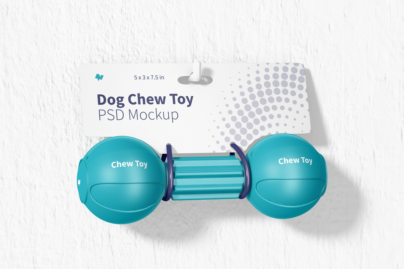 Dog Barbell Chew Toy Packaging Mockup, Hanging on Wall