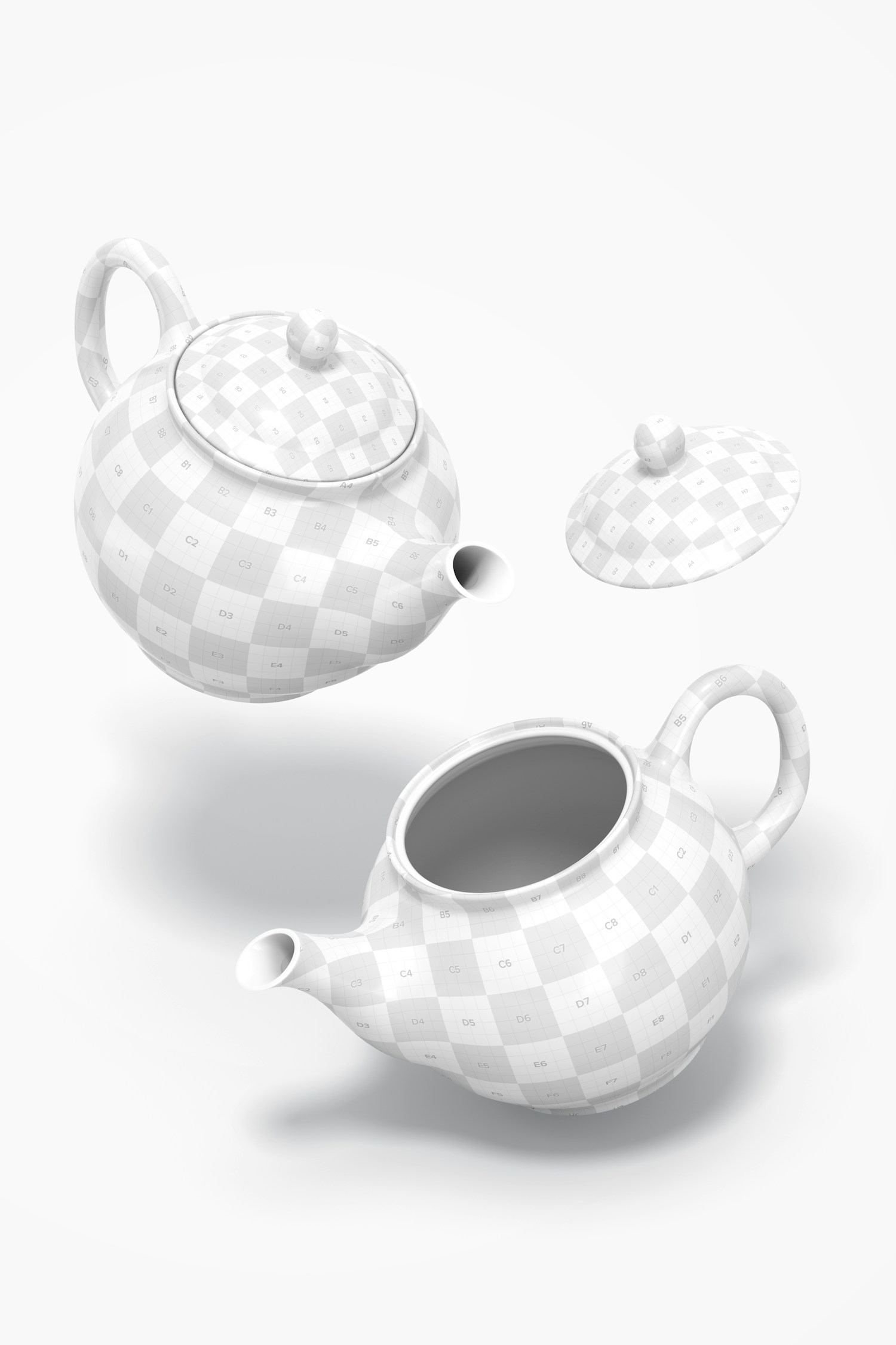 Ceramic Teapots Mockup, Falling