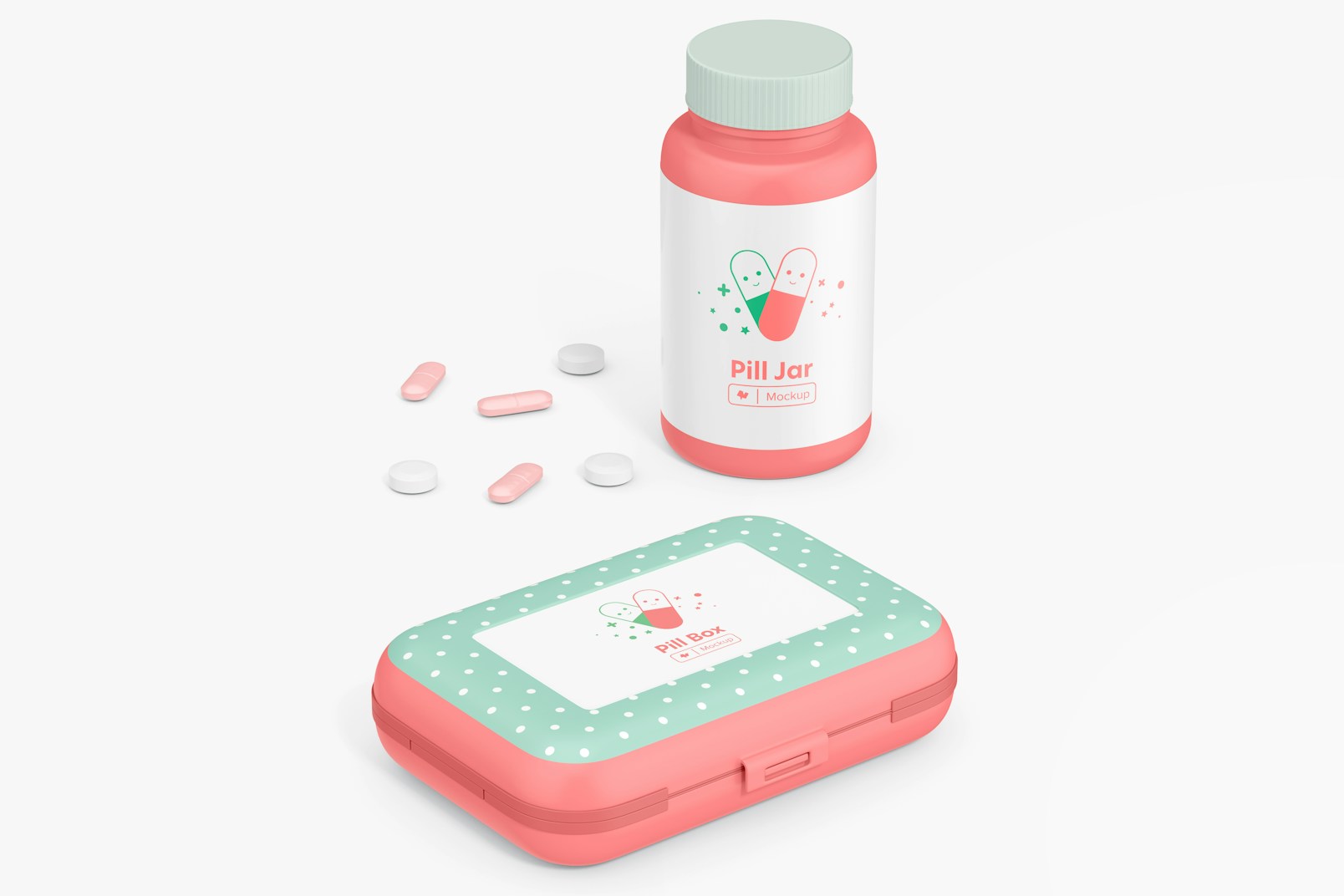 Double Sided Pill Box Mockup, with Pill Jar
