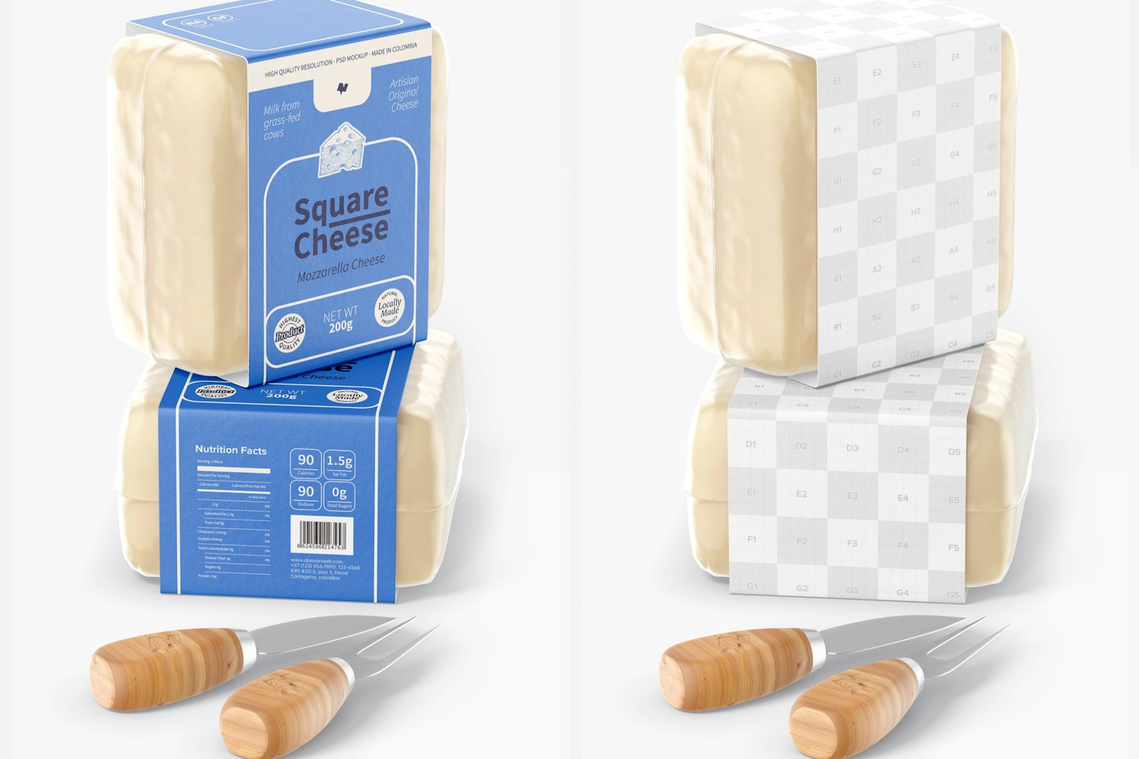 Square Cheeses Mockup, Stacked
