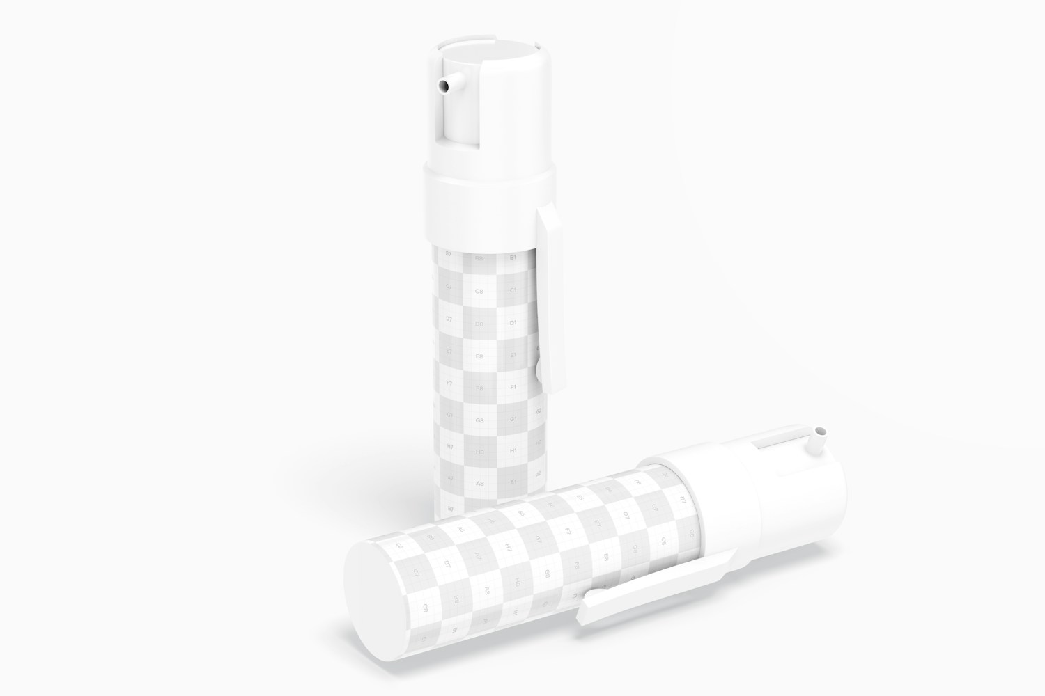 Pepper Spray Bottles Mockup, Standing and Dropped