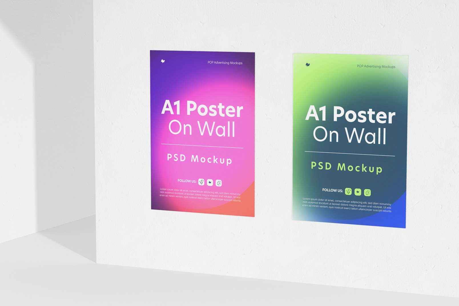 A1 Posters on Wall Mockup, Right View