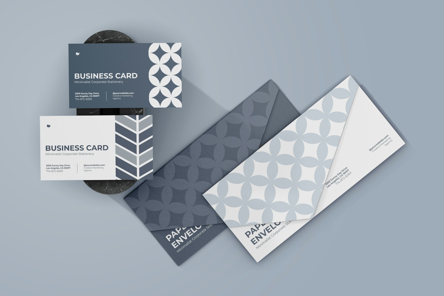 Corporate Paper Envelopes with Card Holder Mockup, Top View