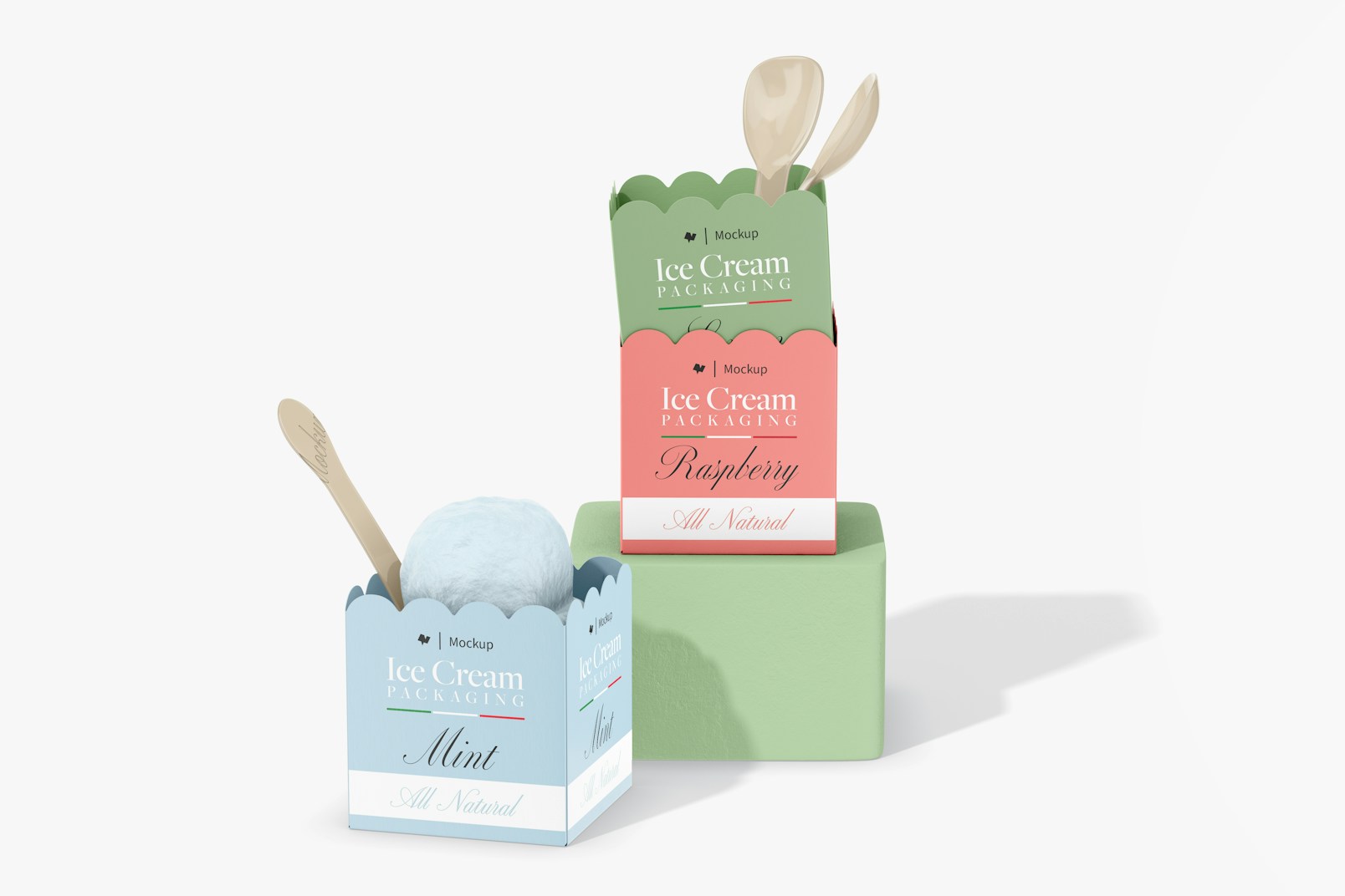 Square Ice Cream Paper Cups Mockup, Stacked