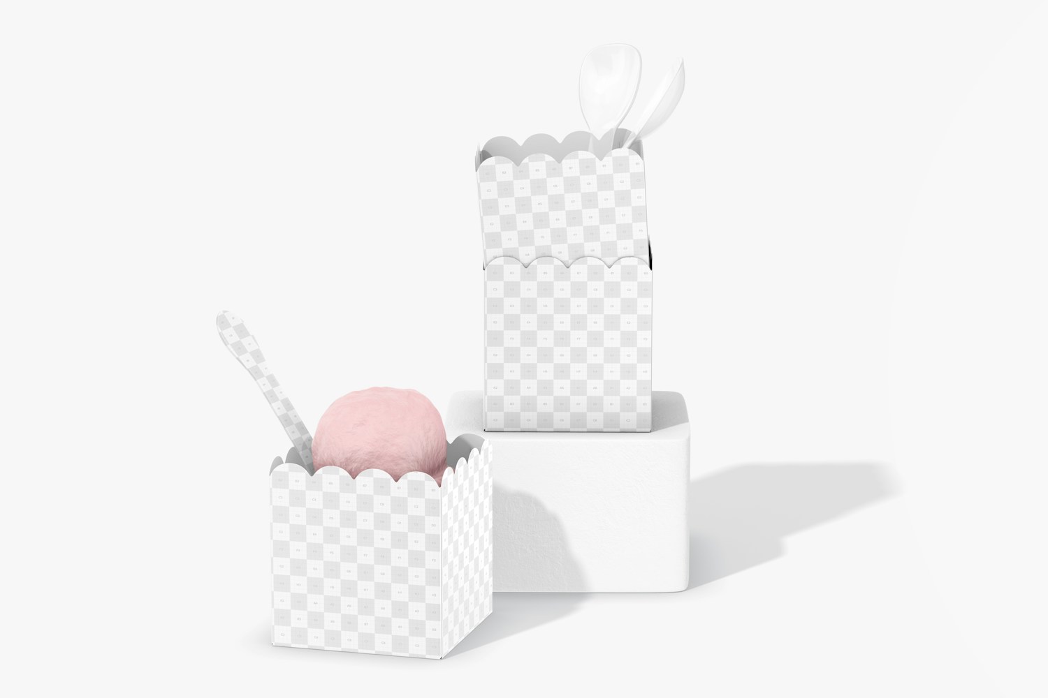 Square Ice Cream Paper Cups Mockup, Stacked