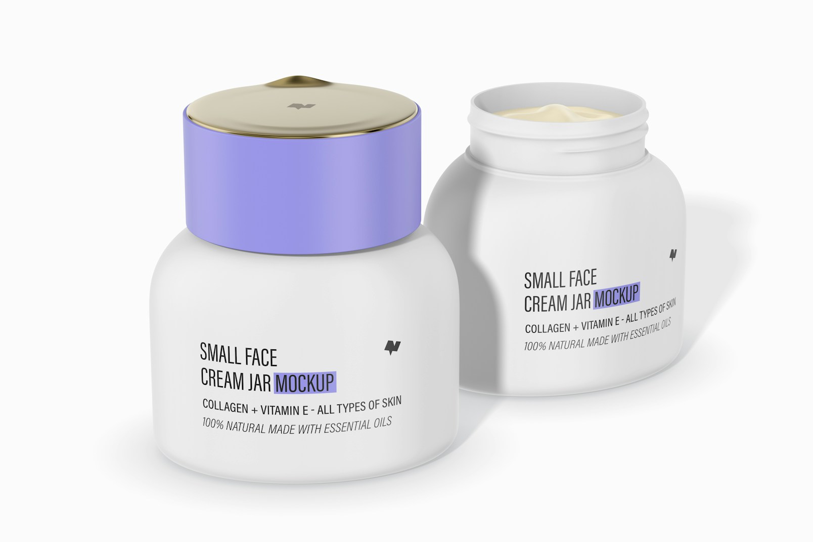 Small Face Cream Jars Mockup, Opened and Closed
