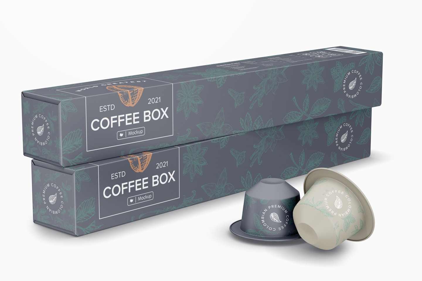 Large Boxes for Coffee Capsule Mockup, Stacked