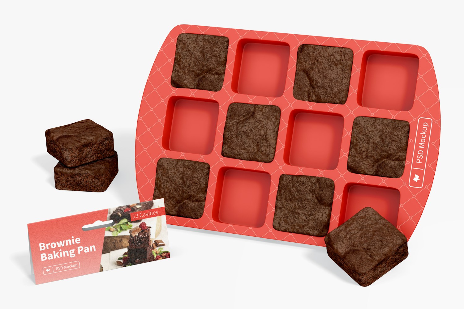 Brownie Baking Pan Mockup, Leaned Brownie Baking Pan Mockup, Leaned