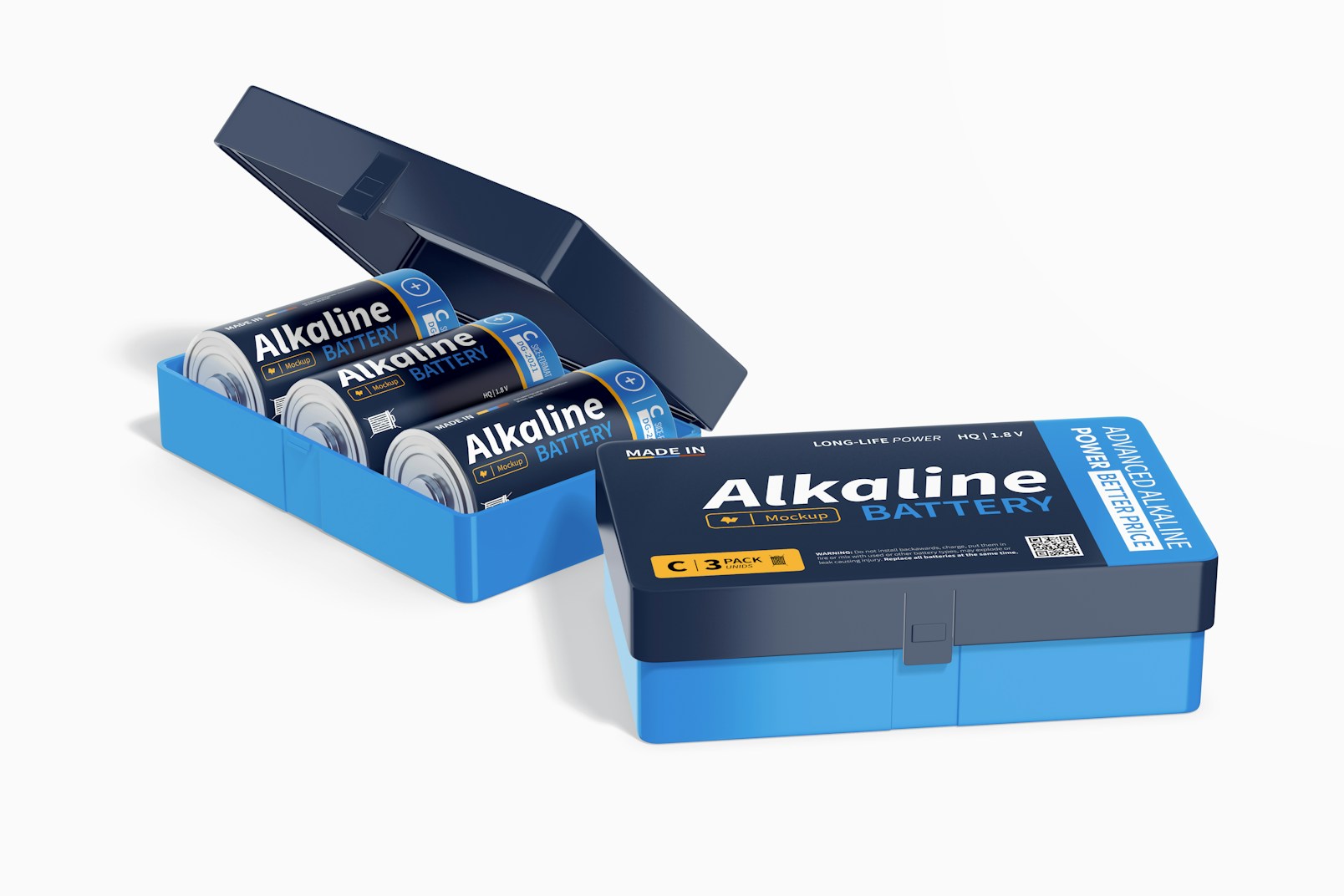 Alkaline Batteries Type C With Case Mockup