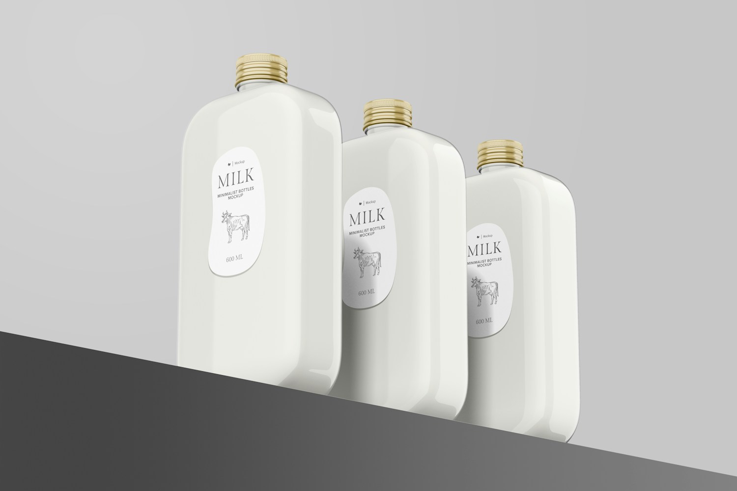 Milk Bottle with Round Corners Set Mockup