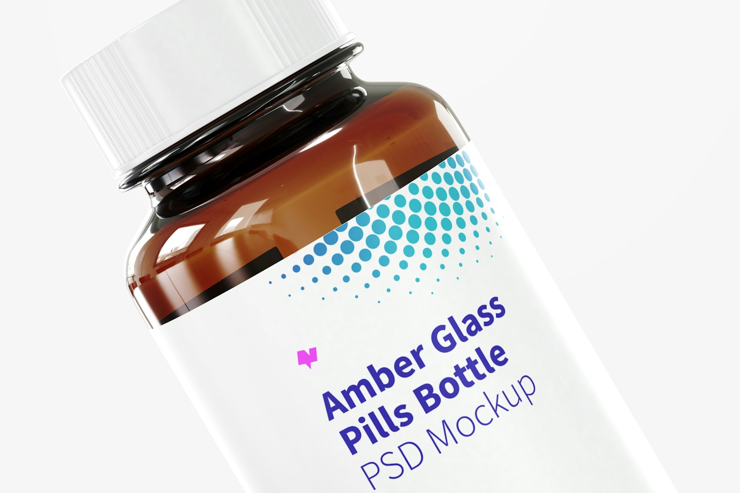 Amber Glass Pills Bottle Mockup, Right View
