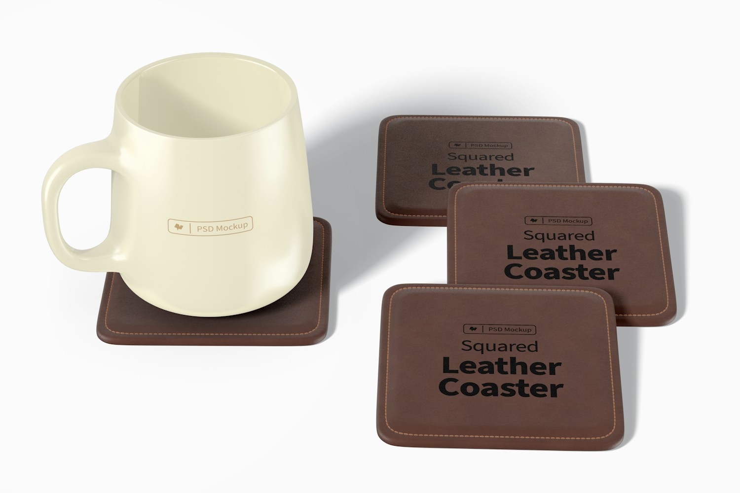 Maqueta de Posavasos Cuadrados de Cuero con Taza Maqueta de Posavasos Cuadrados de Cuero con Taza