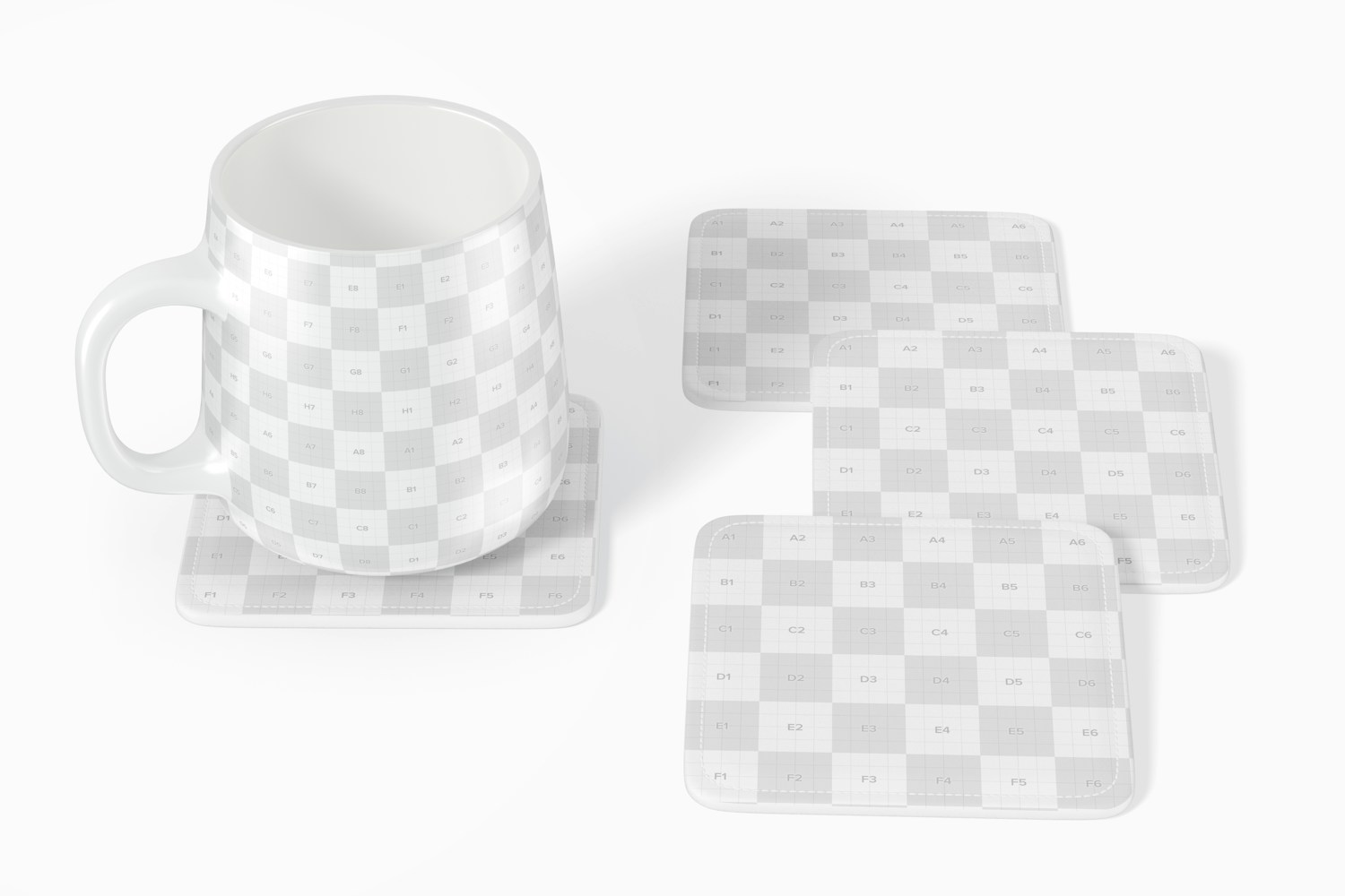 Squared Leather Coasters with Mug Mockup