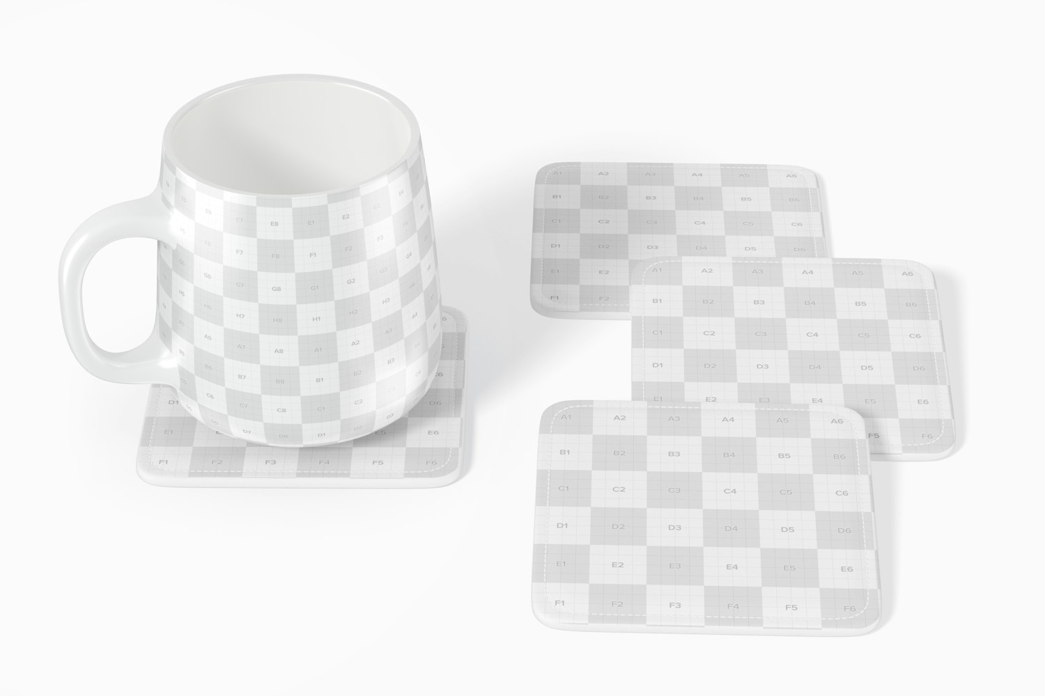 Maqueta de Posavasos Cuadrados de Cuero con Taza Maqueta de Posavasos Cuadrados de Cuero con Taza
