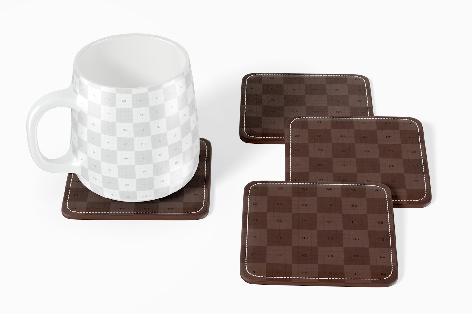 Maqueta de Posavasos Cuadrados de Cuero con Taza Maqueta de Posavasos Cuadrados de Cuero con Taza