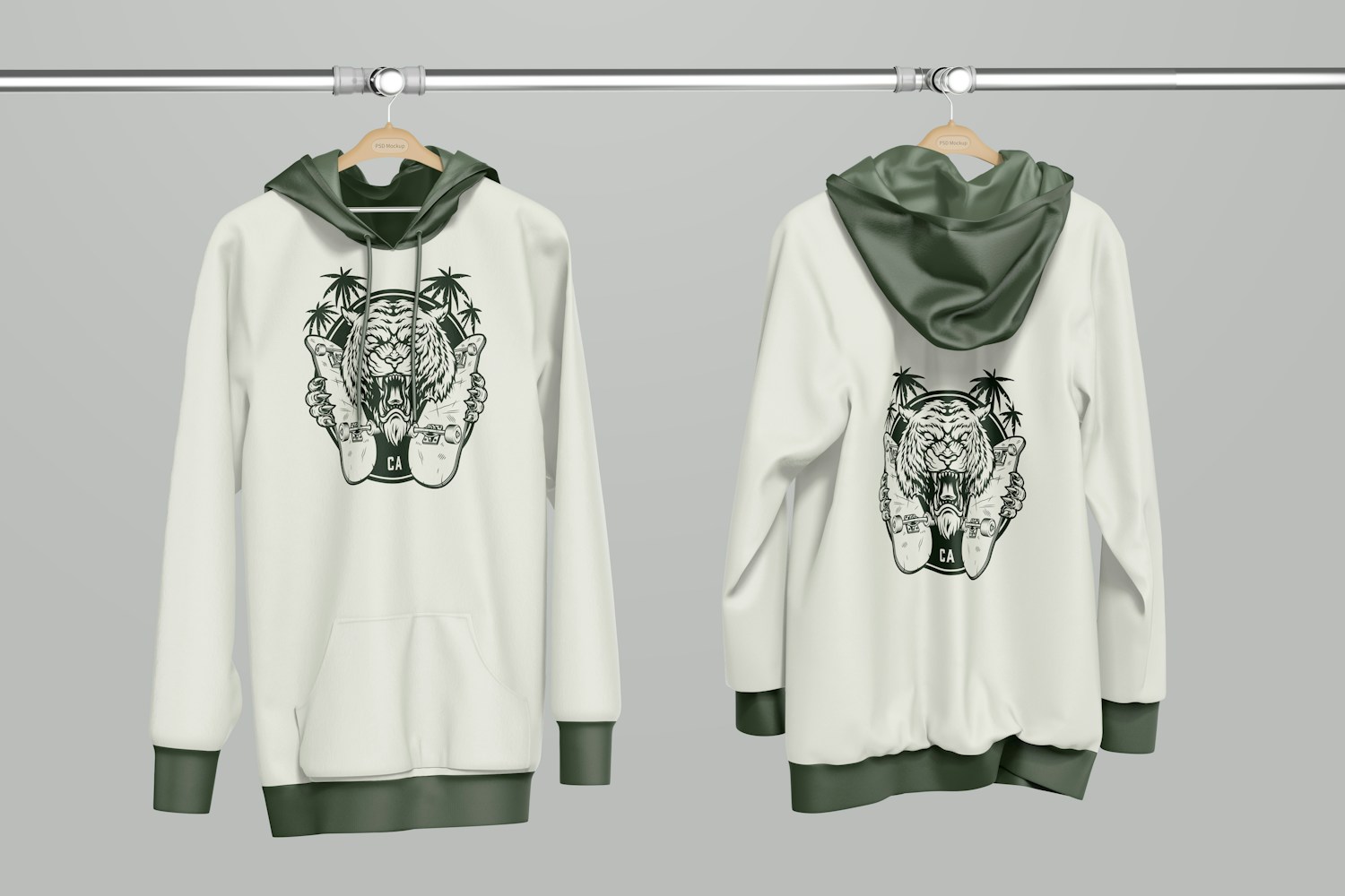 Hanging Hoodie Mockup, Front and Back
