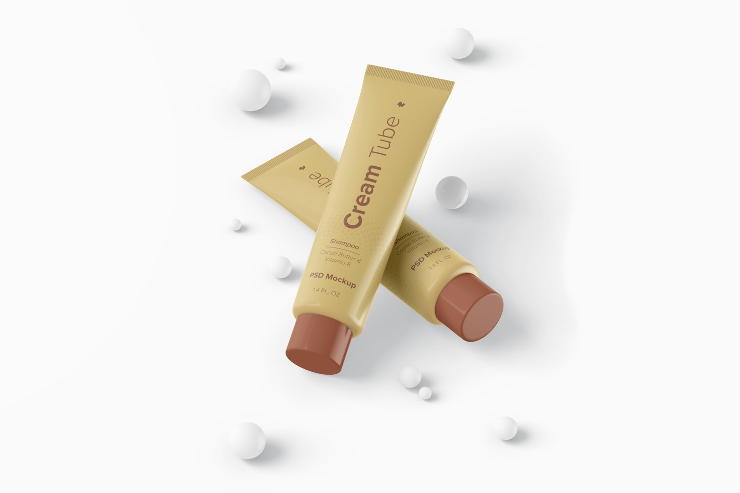 1.4 oz Cream Tubes on Podium Mockup, Crossed 1.4 oz Cream Tubes on Podium Mockup, Crossed