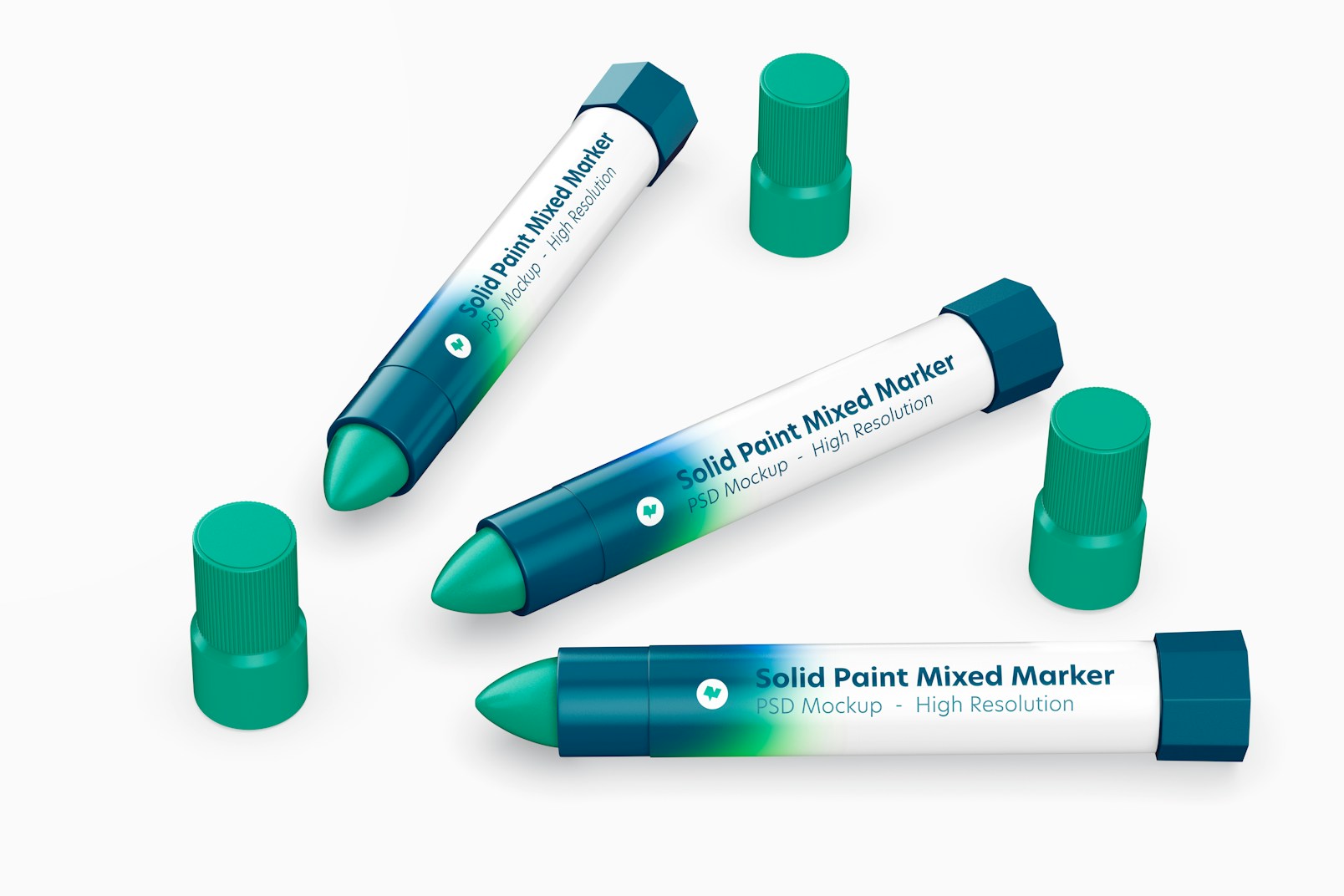 Solid Paint Mixed Markers Set Mockup