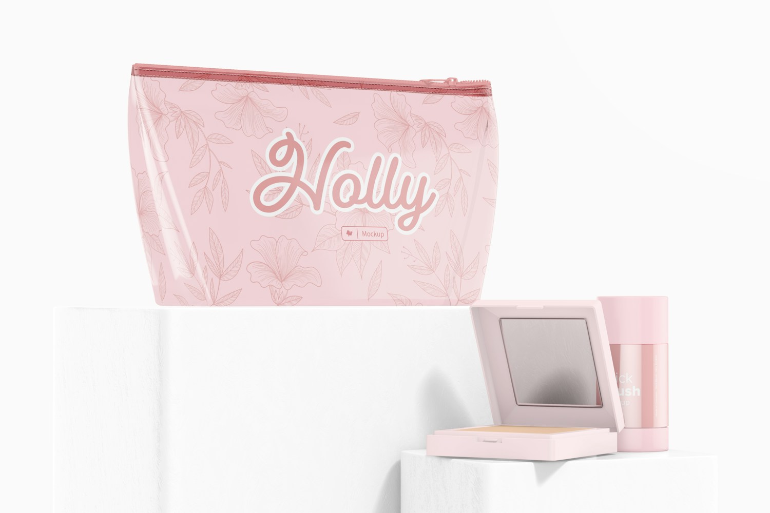 Clear Cosmetic Bag Mockup, on Podium
