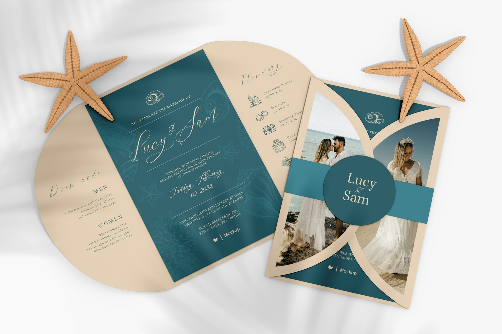 Gatefold Wedding Invitation Cards Mockup, Opened and Closed