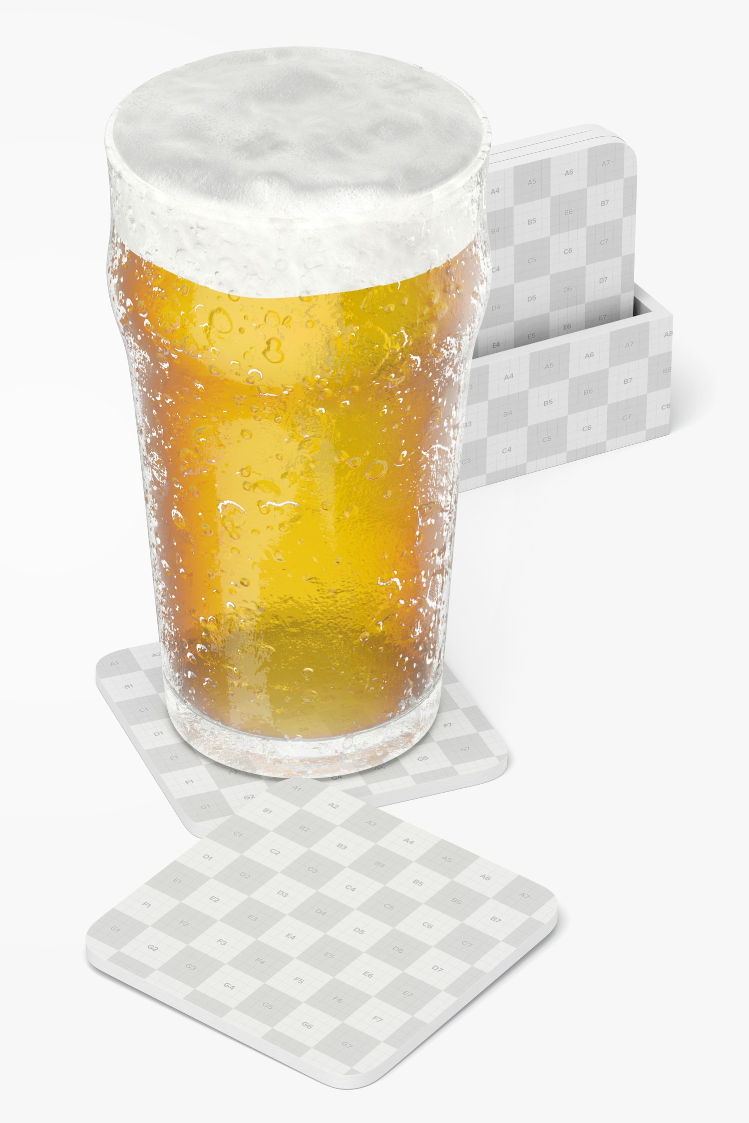 Squared Kraft Coaster with Beer Glass Mockup