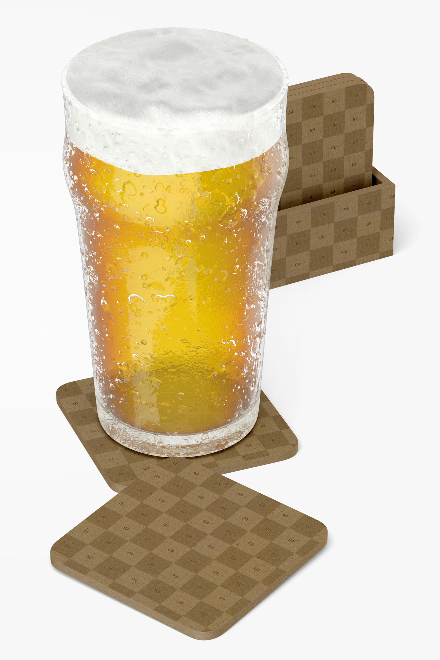 Squared Kraft Coaster with Beer Glass Mockup
