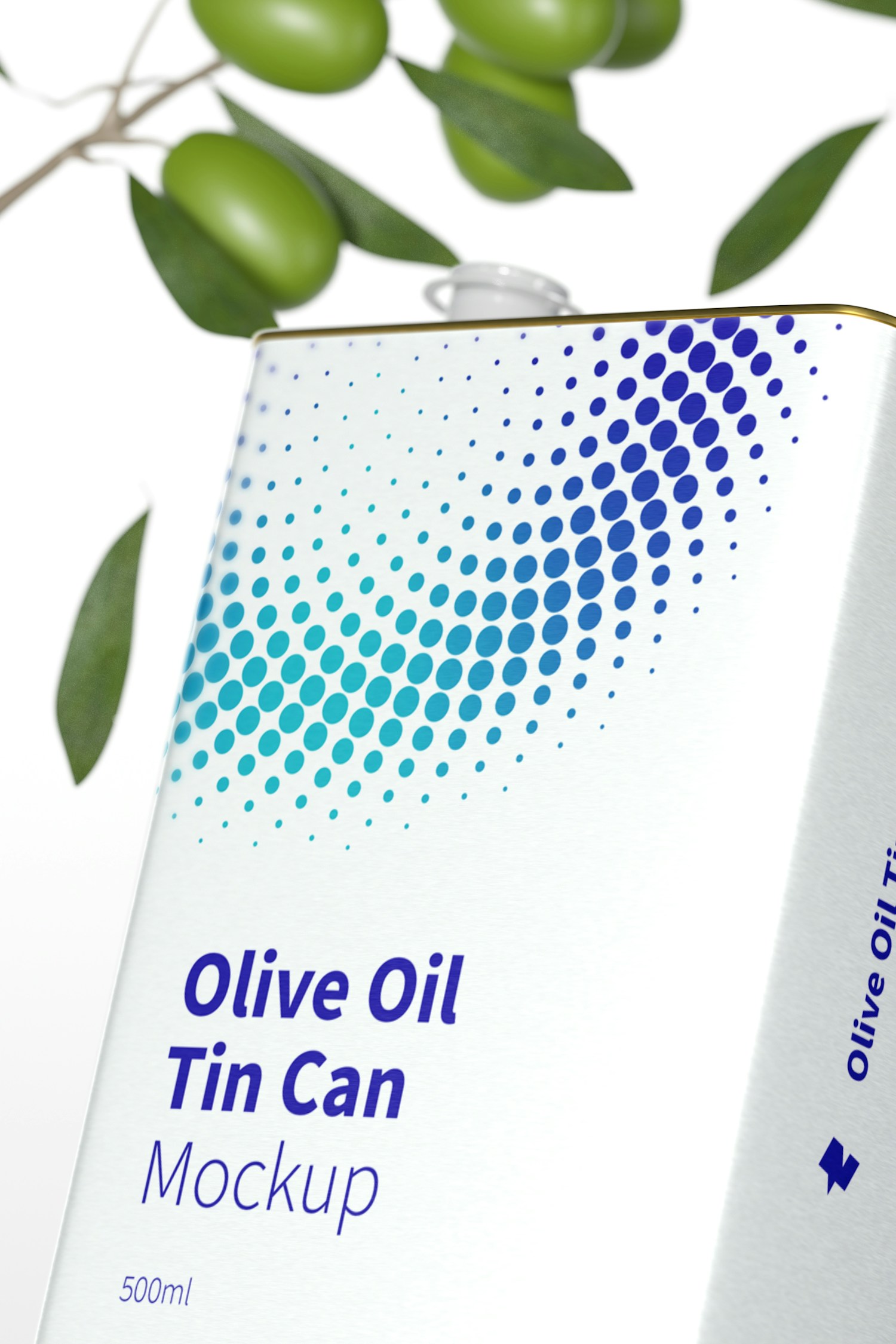 500ml Olive Oil Rectangular Tin Can Mockup, Close-Up