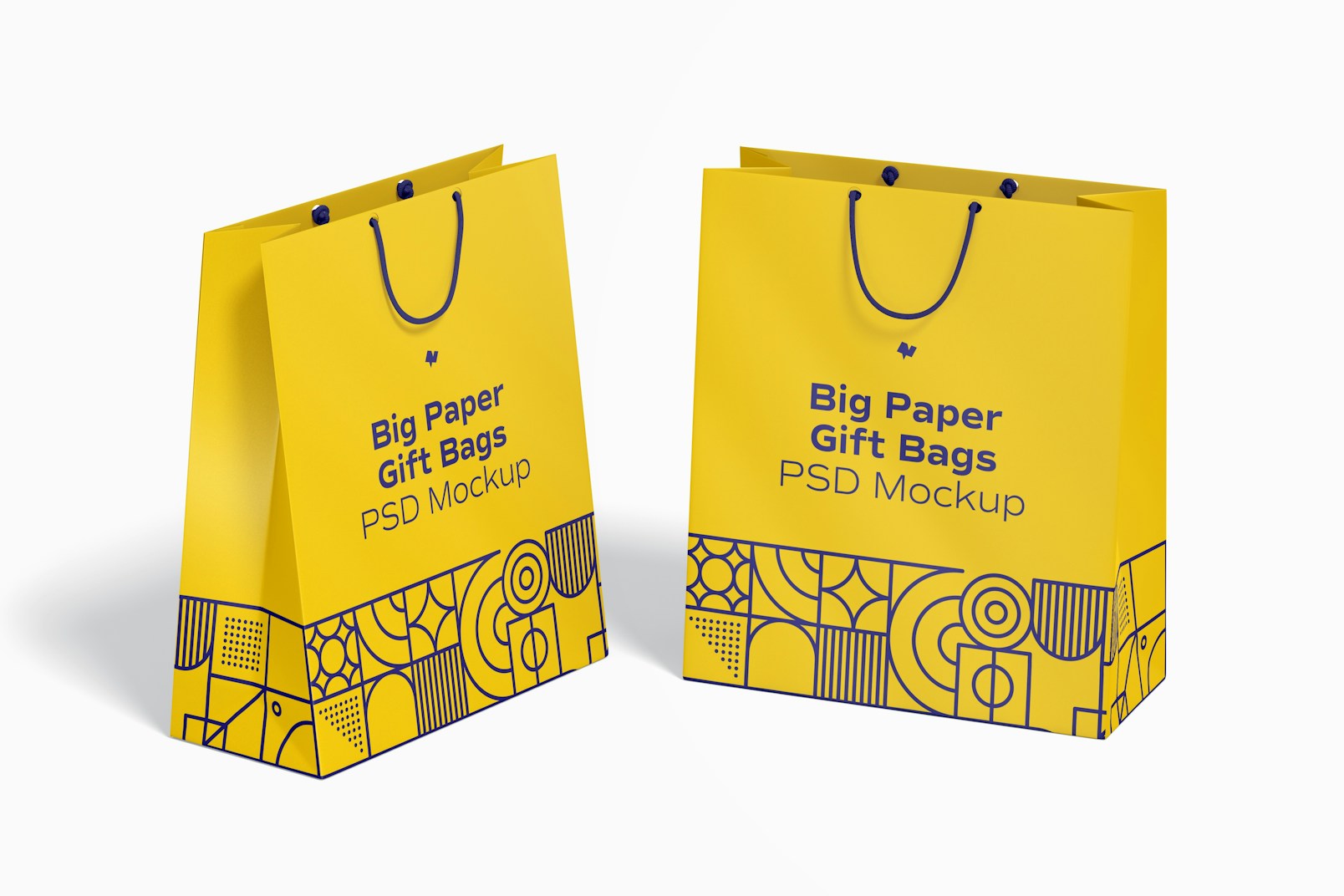 Big Paper Gift Bag With Rope Handle Mockup, Perspective View