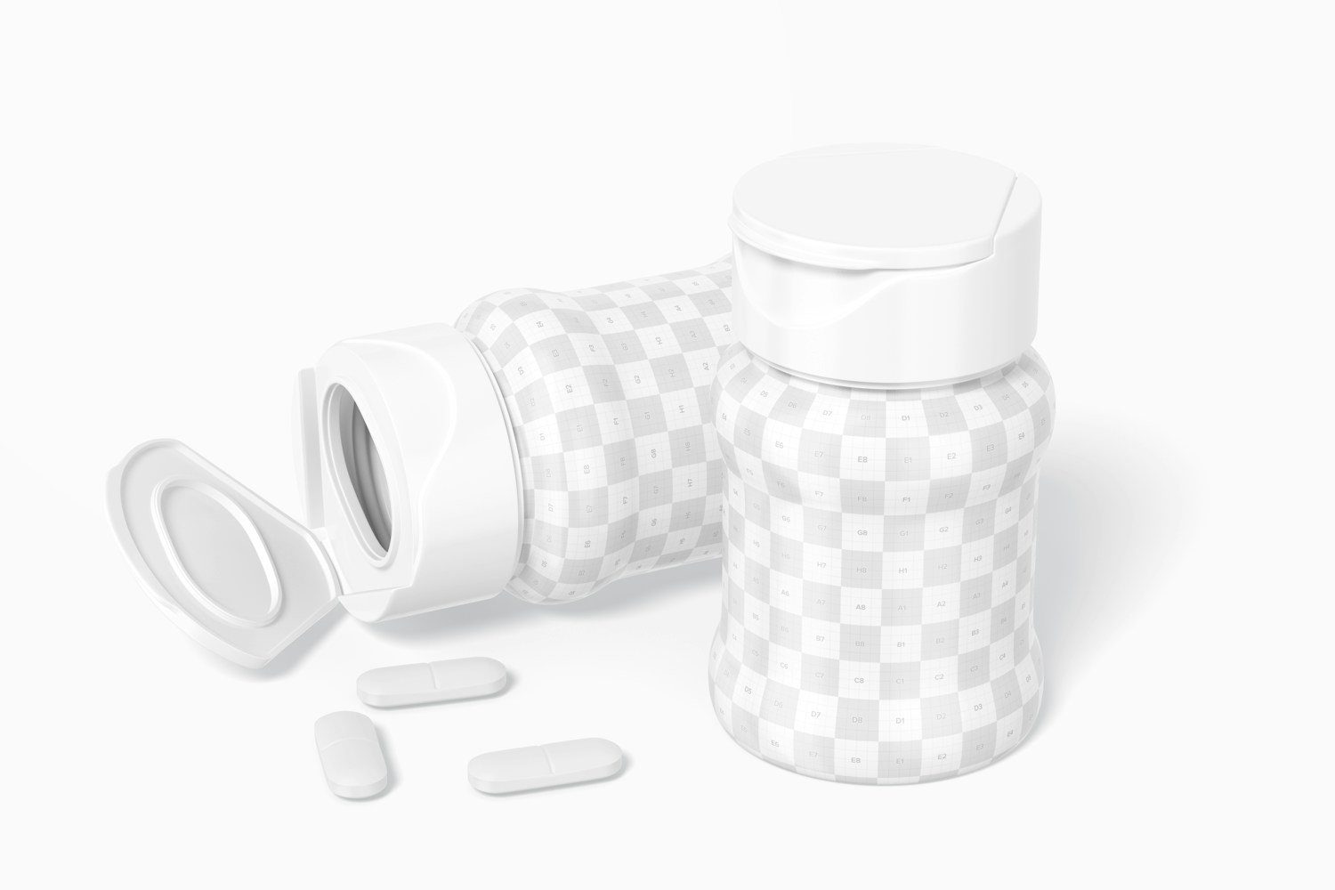 Small Pills Bottle Mockup, Opened and Closed
