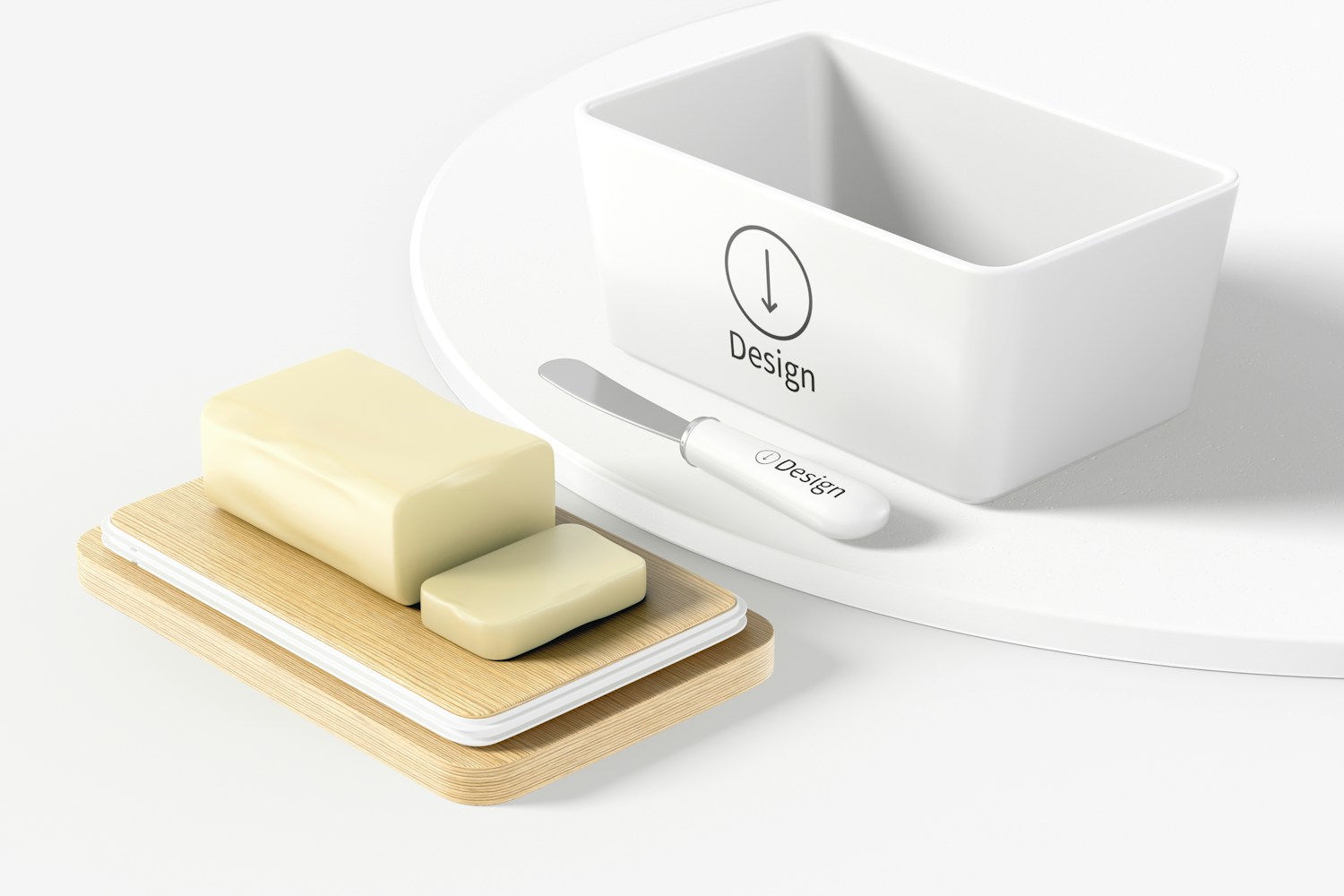 Ceramic Butter Dish with Bamboo Lid Mockup, Perspective