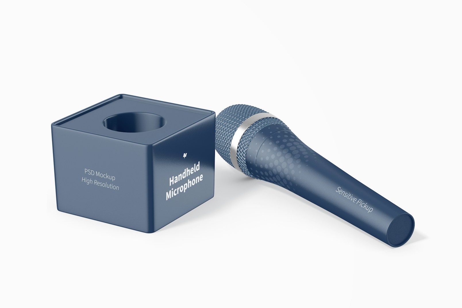 Handheld Microphone with Cube Mockup, Perspective