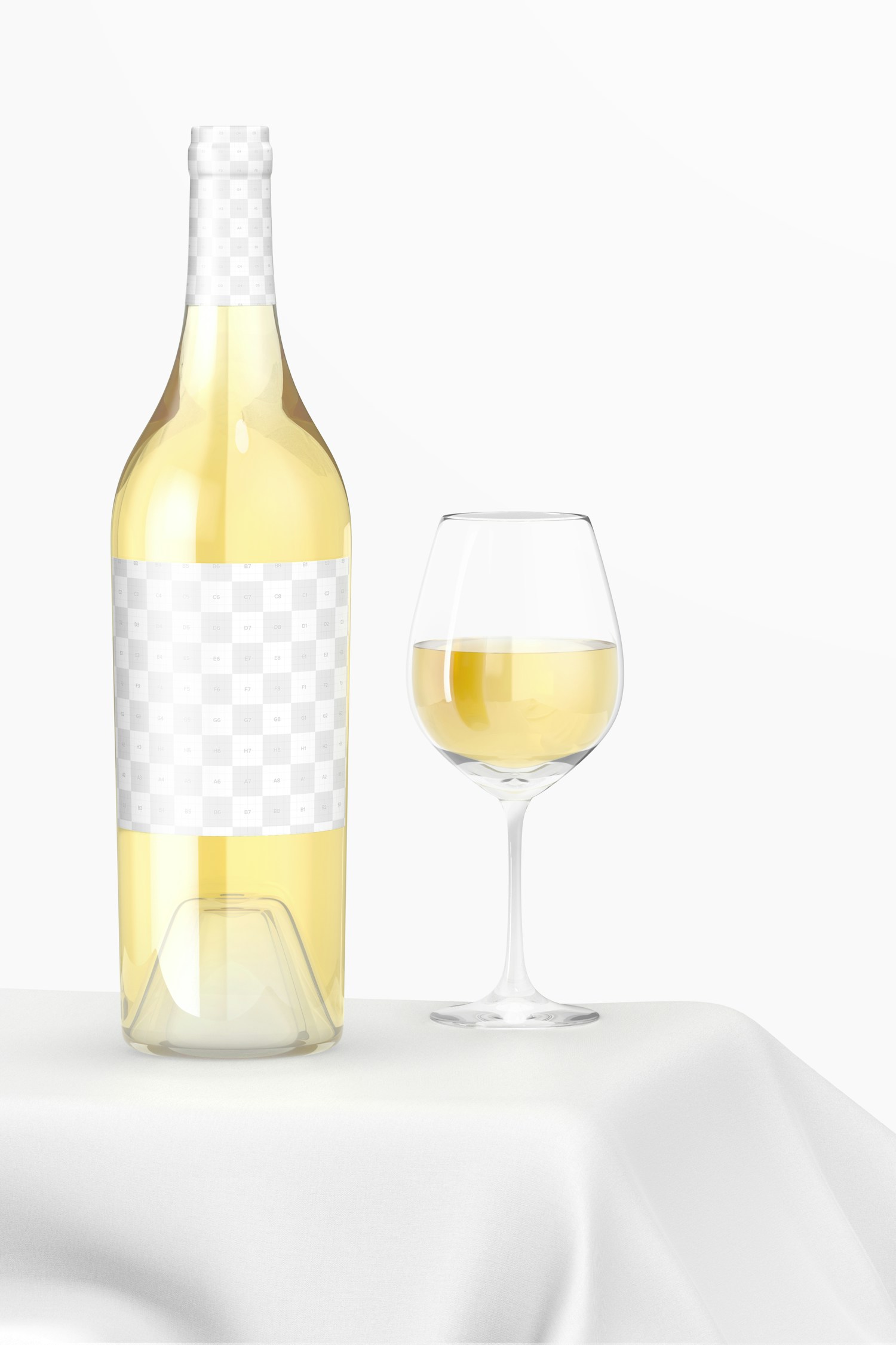 Clear Glass White Wine Bottle Mockup, Front View