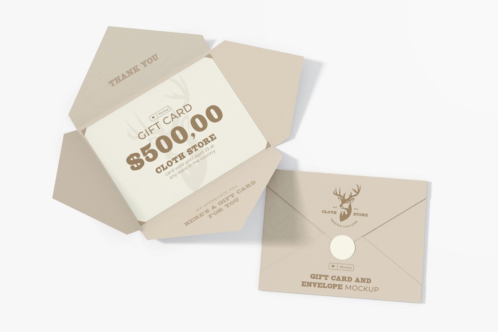 Gift Card with Envelopes Mockup, Opened and Closed