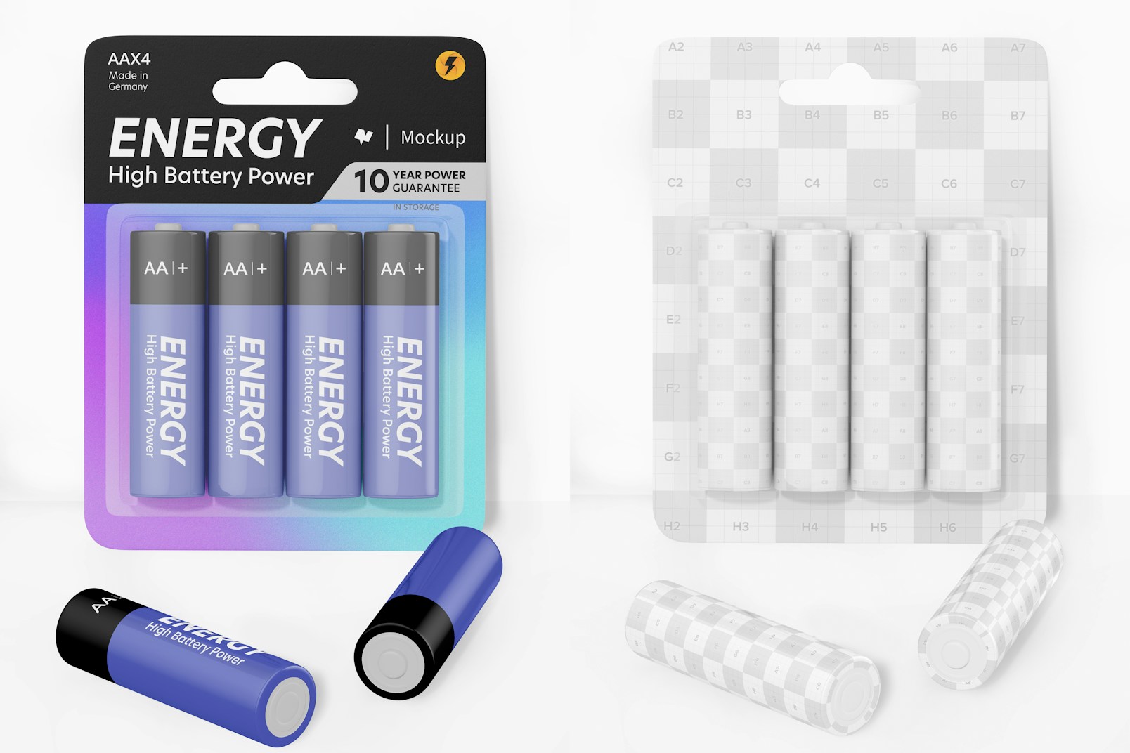 AA Batteries in Cardboard Packaging Mockup, Leaned