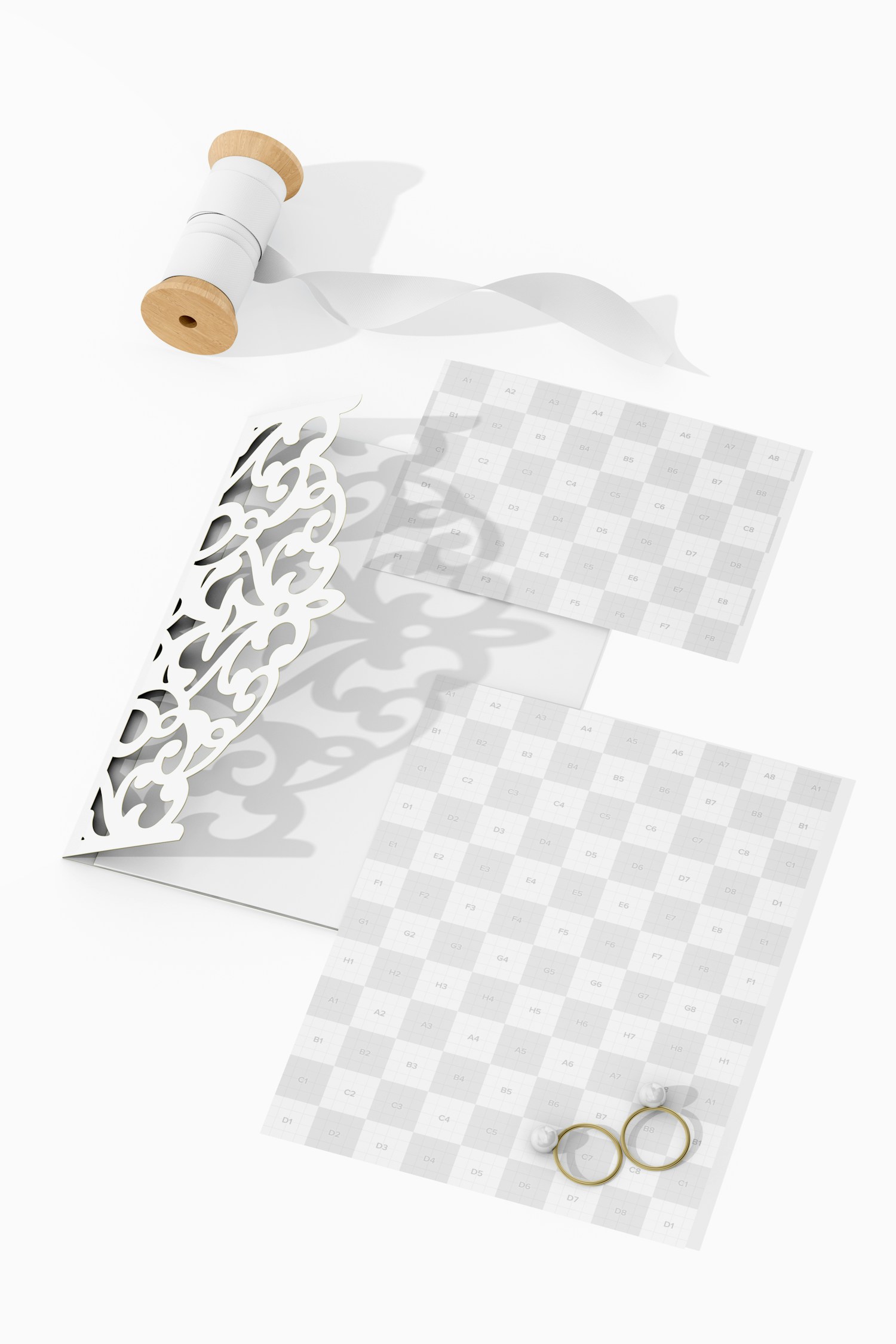 Double Invitation Card with Die Cut Mockup, Perspective