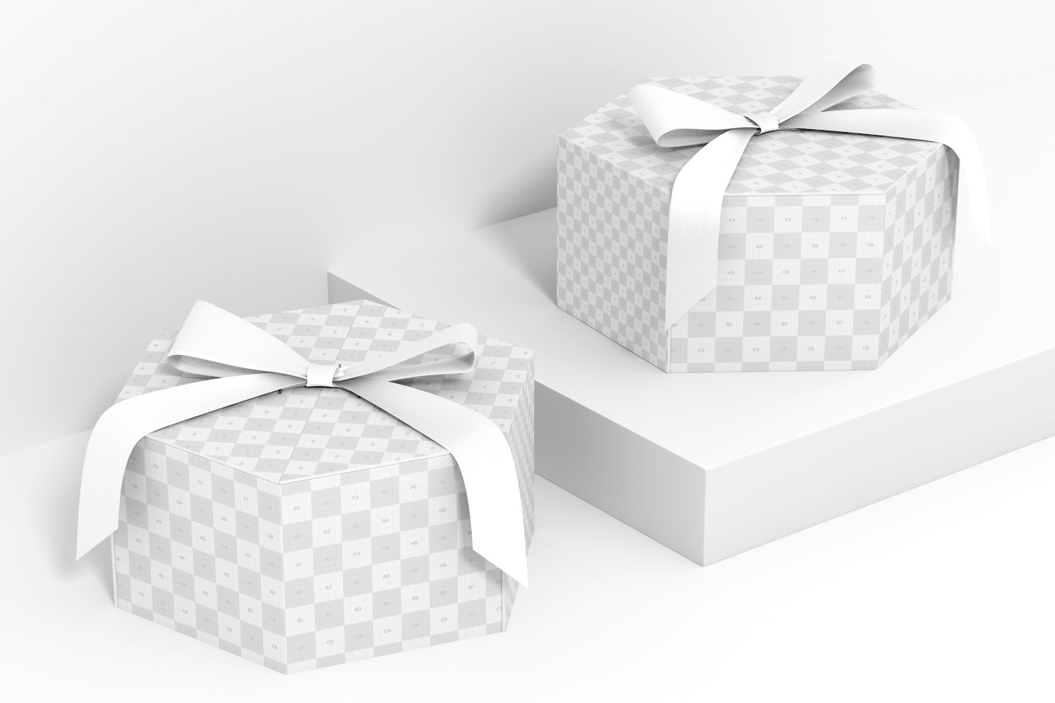 Hexagon Gift Boxes with Ribbon Mockup, Closed