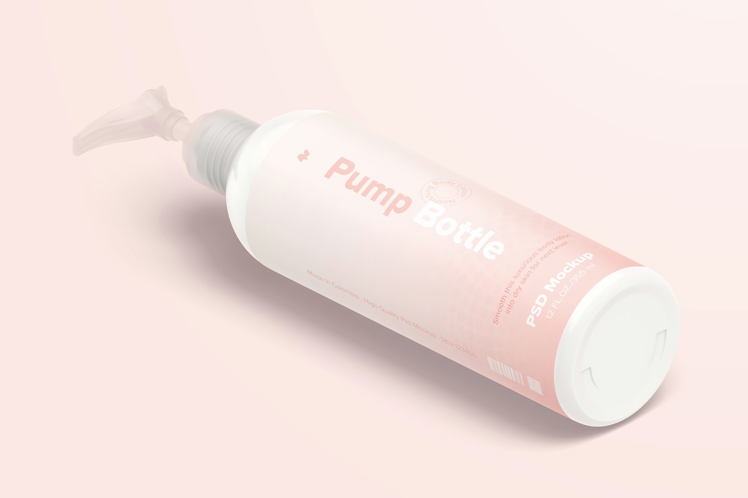 12 oz Pump Rounded Bottle Mockup, Isometric Right View