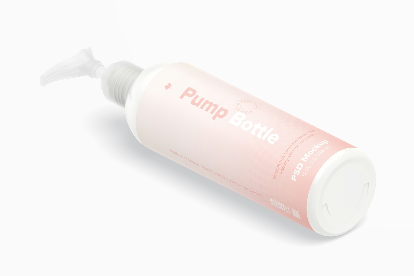 12 oz Pump Rounded Bottle Mockup, Isometric Right View