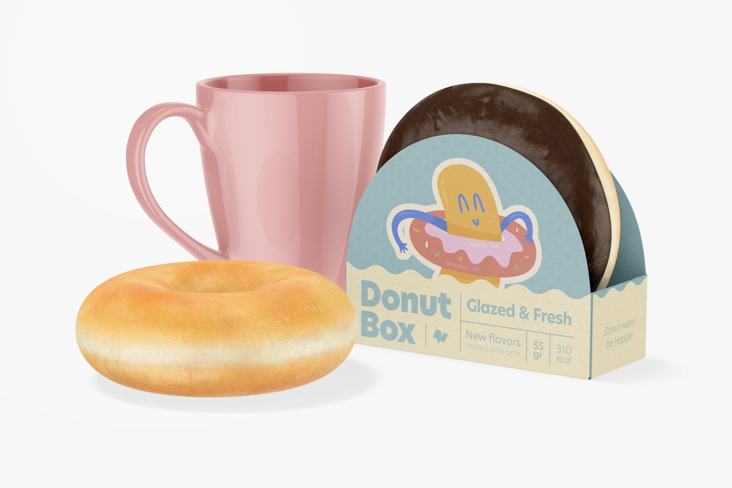 Donut Box Mockup, with Mug
