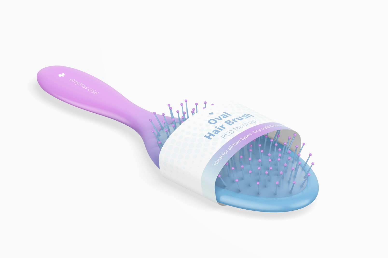 Oval Hair Brush with Label Mockup, Isometric Right View