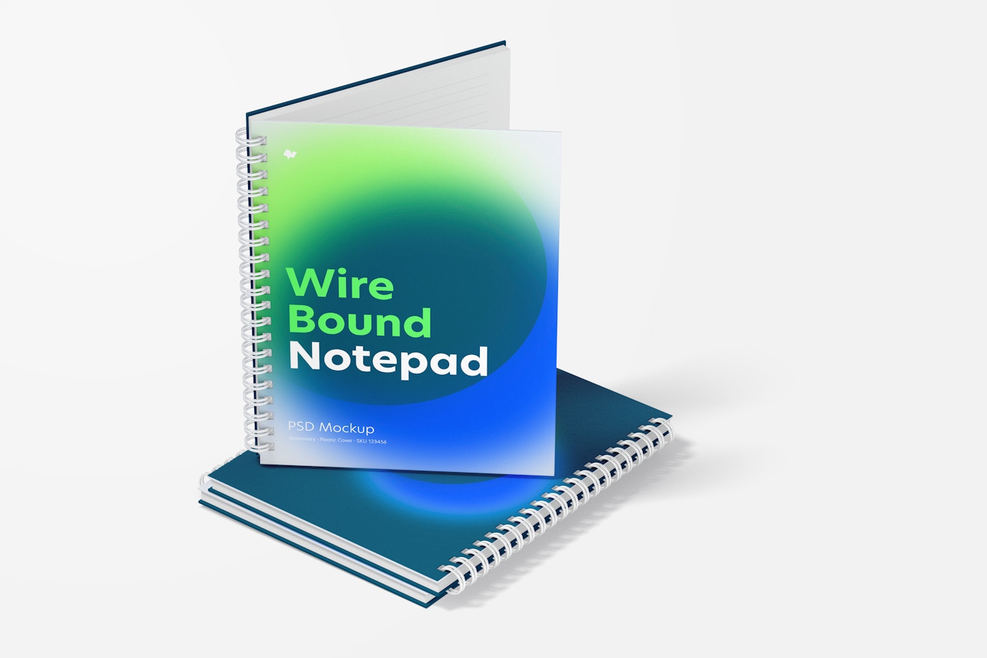 Plastic Cover Wire Bound Notepads Mockup, Opened and Closed