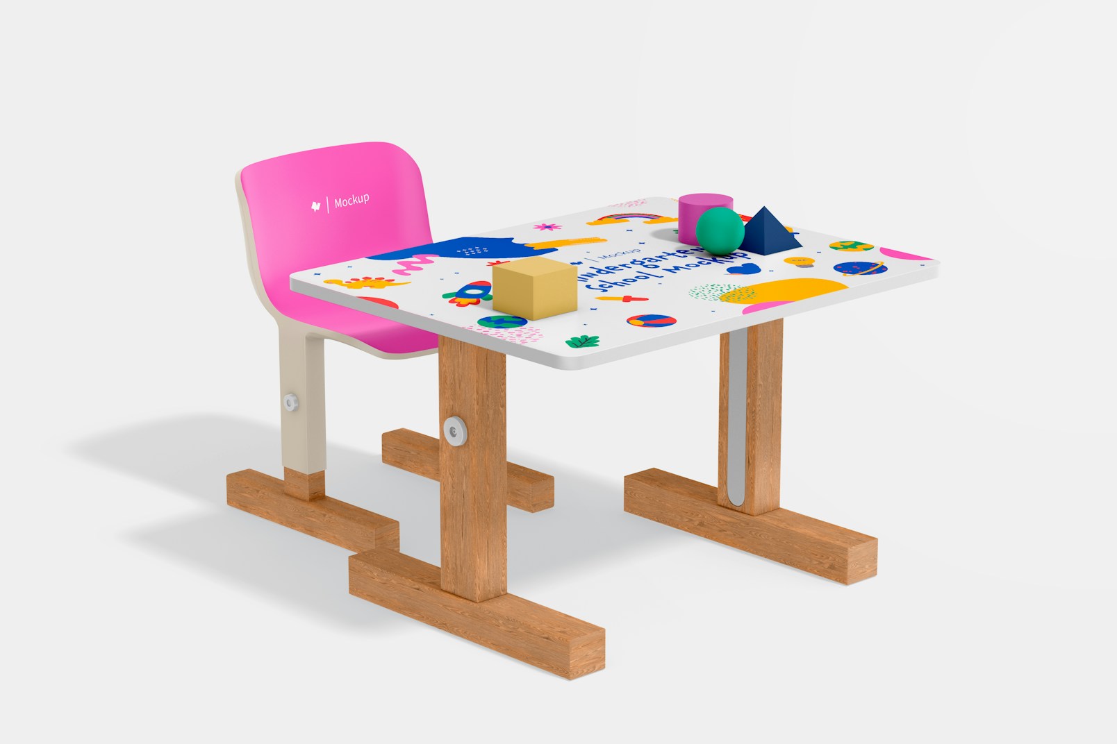 Kindergarten Table and Chair Mockup, Left View