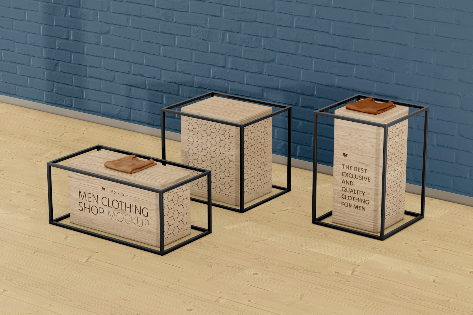 Men Clothing Shop Floor Stands Mockup, High Angle View