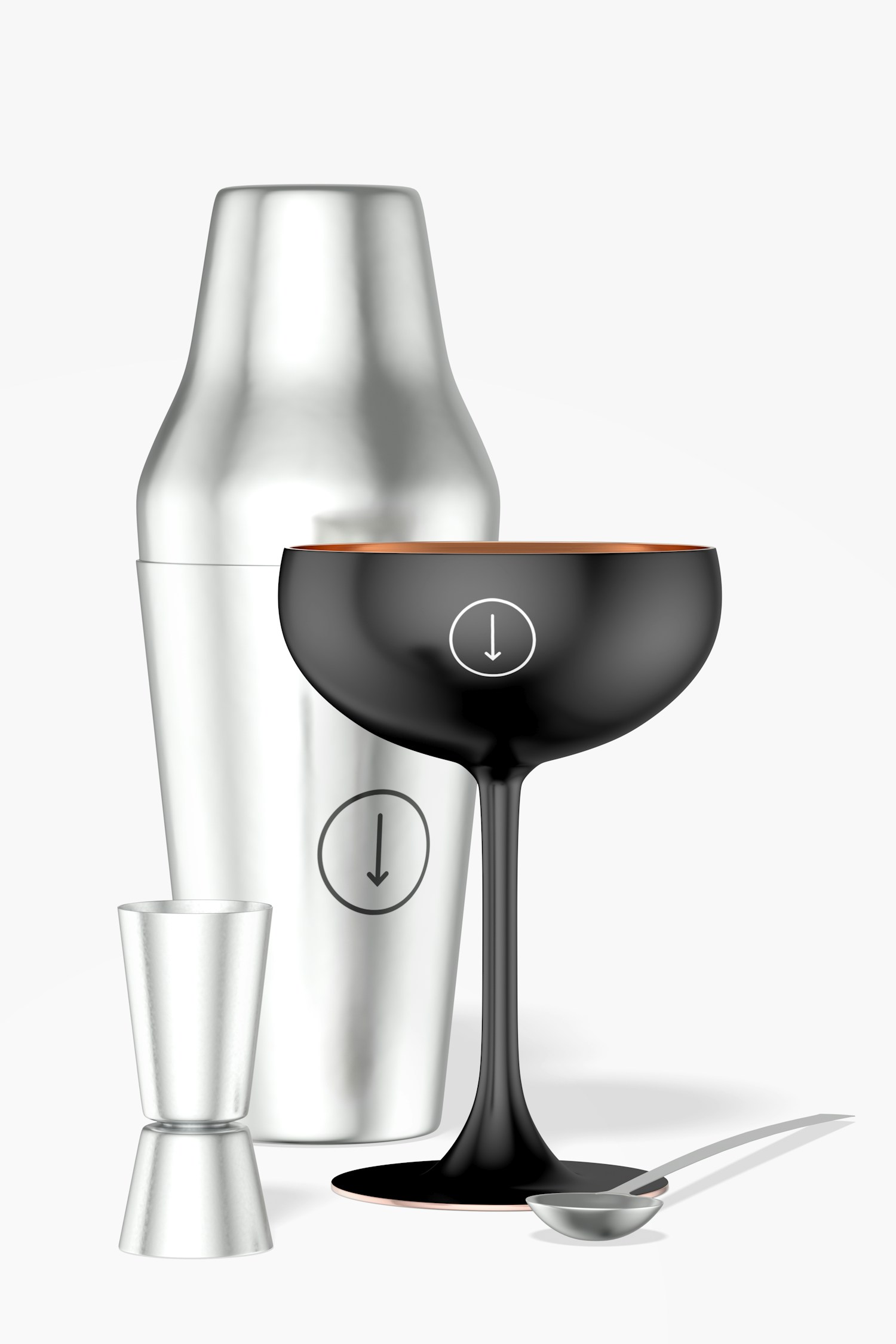 Metal Coupe Cocktail Glass Mockup, with Shaker