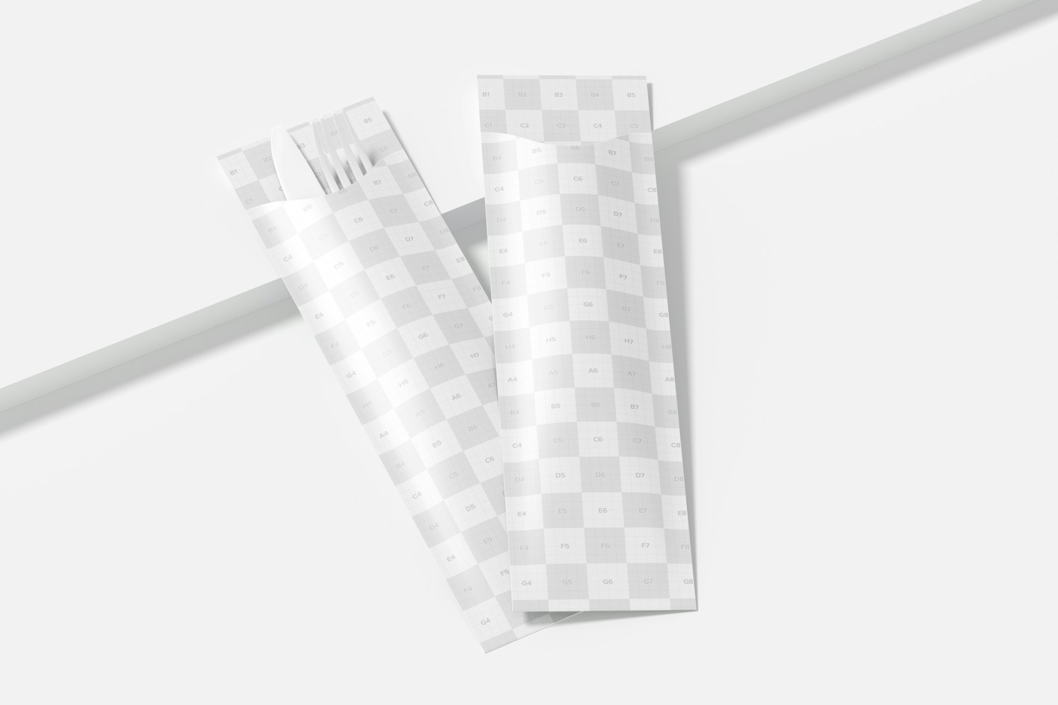 Cutlery Paper Packages Mockup, Perspective View Cutlery Paper Packages Mockup, Perspective View