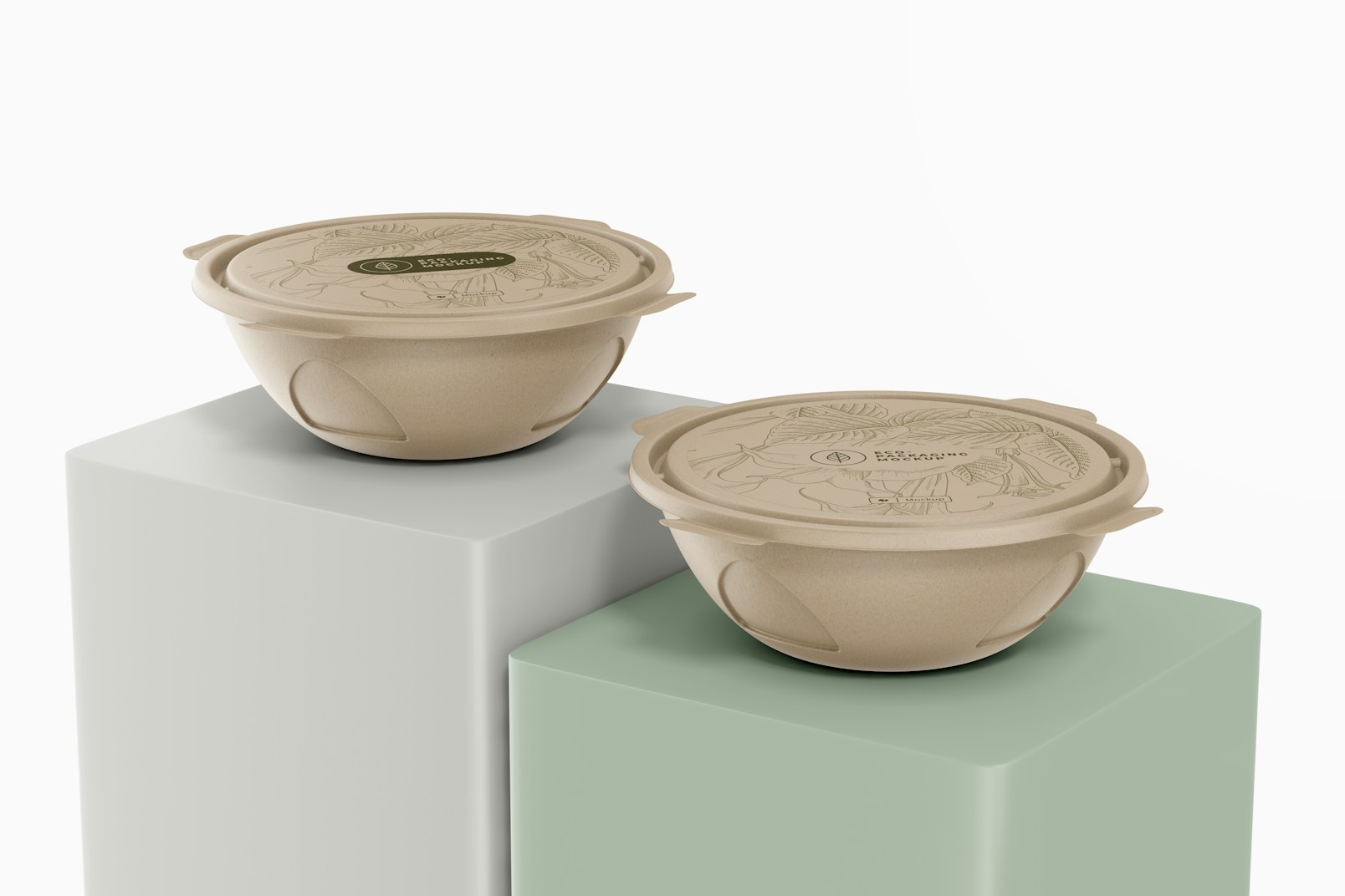 Compostable Bowls with Lid Mockup, on Podium