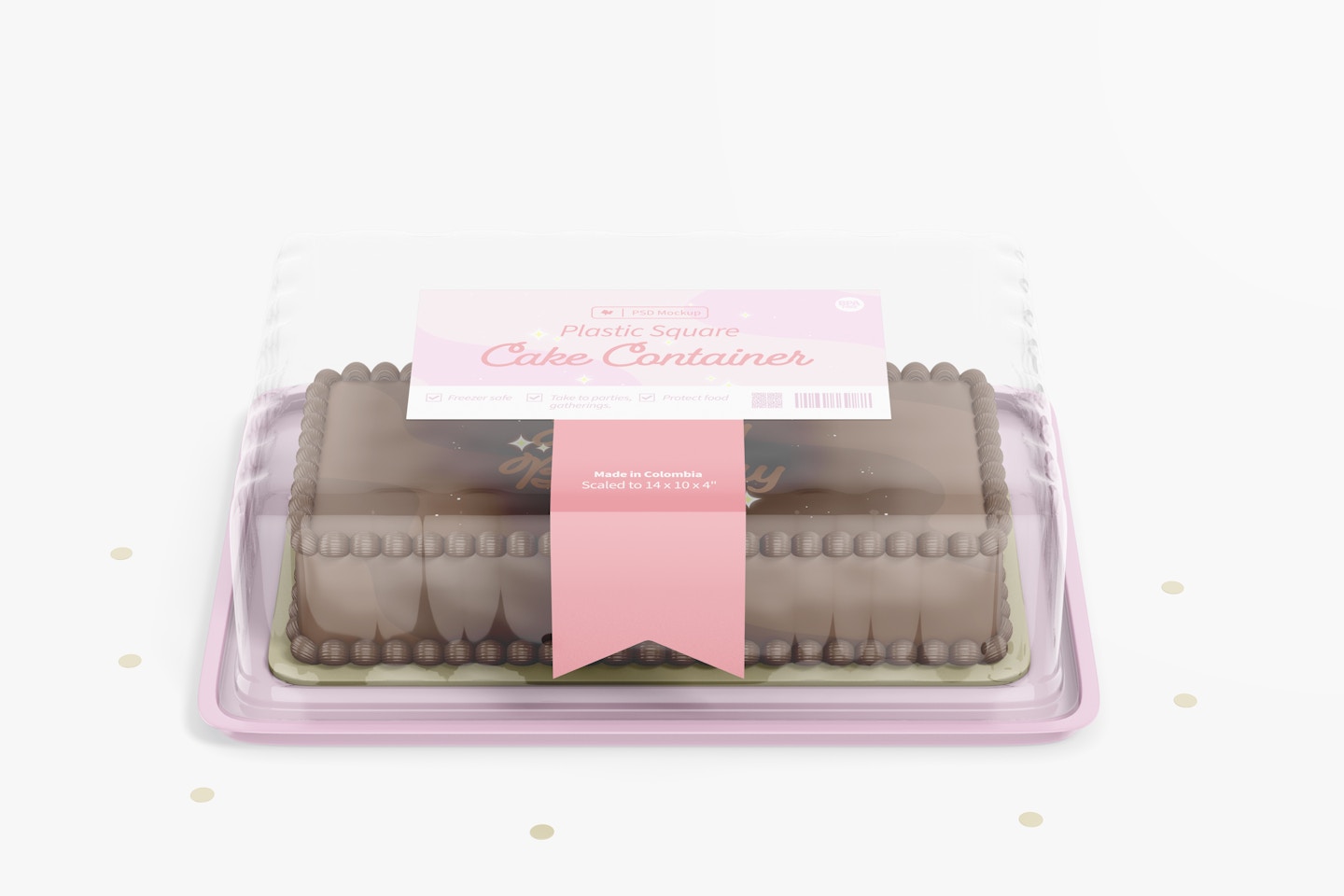 Plastic Square Cake Container Mockup, Front View